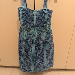 EUC SZ 12 Rachel Zoe Blue and Green Patterned Mini Dress